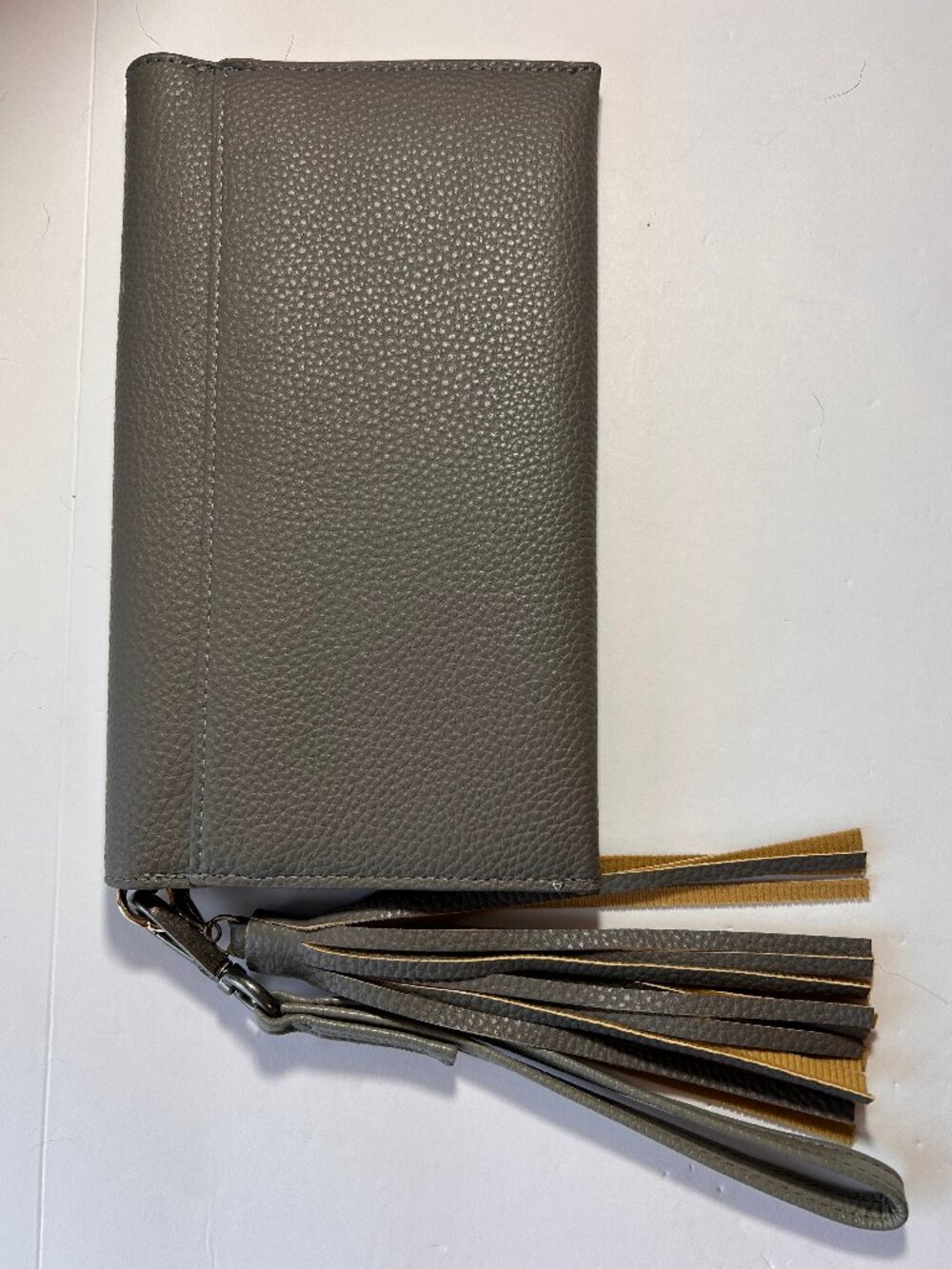 Julia Buxton Gray Pebbled Wristlet Wallet Tassel Clutch Snap Closure Organizer